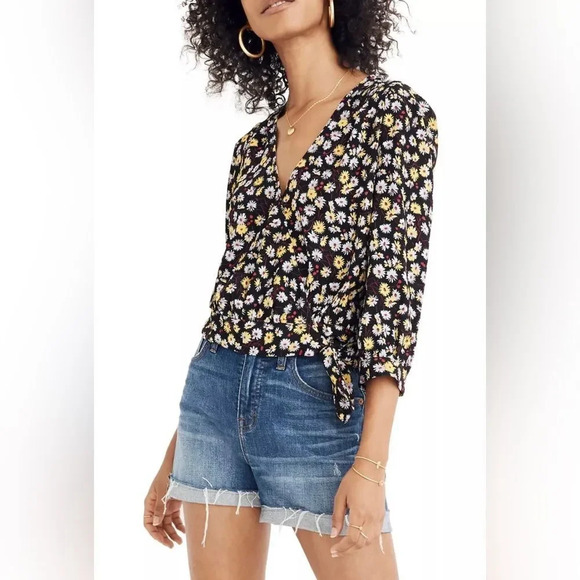 Z Madewell V-Neck French Floral Wrap Top Size Small Pleated Relaxed Fit - Picture 1 of 10